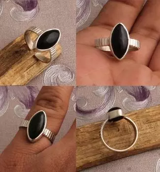 Кольцо из черного оникса из стерлингового серебра 925 пробы, кольцо из цельного камня, эффектное кольцо с драгоценным камнем, свадебное кольцо, подарок на Рождество, прибл. 4,25 г 5