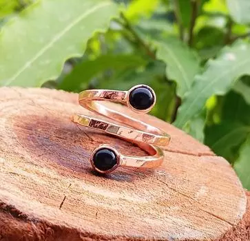 Кольцо из черного оникса, кольцо из змеиной меди, регулируемые кольца, ювелирные изделия ручной работы в стиле бохо, кольцо из драгоценных камней, ювелирные изделия из меди, подарок на помолвку Copp-St-R1001 M чёрный