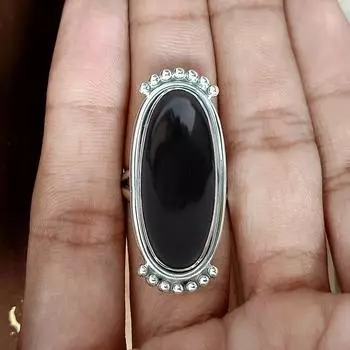 Кольцо из черного оникса с большим овальным драгоценным камнем, твердое кольцо из стерлингового серебра 925 пробы, кольцо ручной работы, дизайнерское кольцо, подарок для нее 6