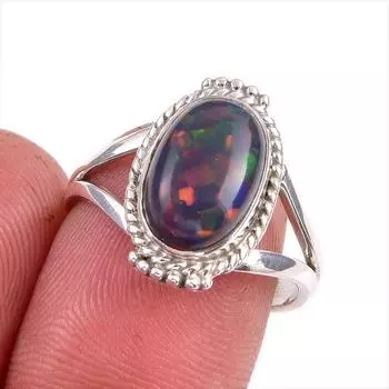 Кольцо из чистого серебра 925 пробы с натуральным эфиопским опалом ручной работы S.8 o0Z59