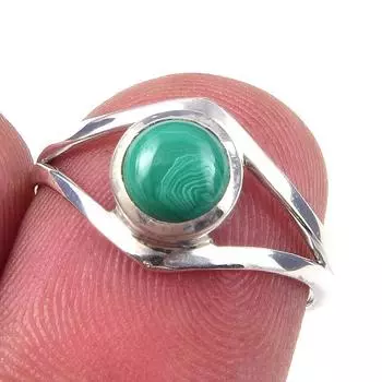 Кольцо из чистого серебра 925 пробы с натуральным малахитом, размер 6 Y7p05