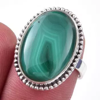 Кольцо из чистого серебра 925 пробы с натуральным малахитом, размер 7, s4H40