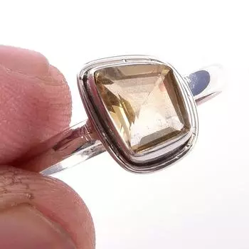 Кольцо из чистого серебра 925 пробы с натуральным цитрином, размер 9, d4W22