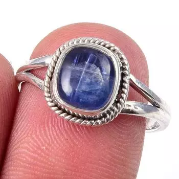 Кольцо из чистого серебра 925 пробы с натуральным кианитом ручной работы, размер 8 C4M15