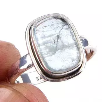 Кольцо из чистого серебра 925 пробы с натуральным аквамарином, размер 8, d2u38