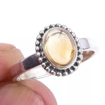 Кольцо из чистого серебра 925 пробы с натуральным цитрином ручной работы, размер 6 k0S85