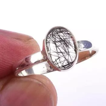 Кольцо из чистого серебра 925 пробы с натуральным черным рутилом ручной работы S.9 Q2h69