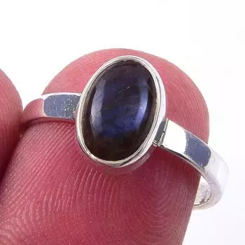 Кольцо из чистого серебра 925 пробы с натуральным лабрадоритом, размер 7 F5f28