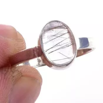 Кольцо из чистого серебра 925 пробы с натуральным черным рутилом ручной работы S.6 f3z47