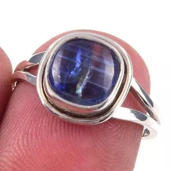 Кольцо из чистого серебра 925 пробы с натуральным кианитом, размер 6, y2E07