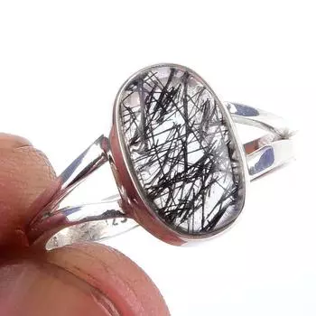 Кольцо из чистого серебра 925 пробы с натуральным черным рутилом ручной работы S.6 M2O85