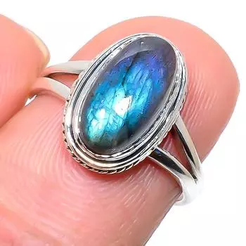Кольцо из чистого серебра 925 пробы с натуральным лабрадоритом, размер 7 f3f53
