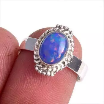 Кольцо из чистого серебра 925 пробы с натуральным эфиопским опалом ручной работы S.7 i0O09