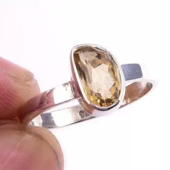 Кольцо из чистого серебра 925 пробы с натуральным цитрином, размер 7, C4a63