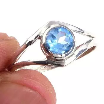 Кольцо из чистого серебра 925 пробы с натуральным голубым топазом, размер 8, W5L79