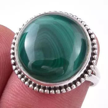 Кольцо из чистого серебра 925 пробы с натуральным малахитом, размер 6 v0c31