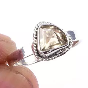 Кольцо из чистого серебра 925 пробы с натуральным цитрином, размер 6 v3o97