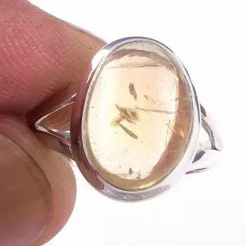 Кольцо из чистого серебра 925 пробы с натуральным цитрином, размер 6, H5V22