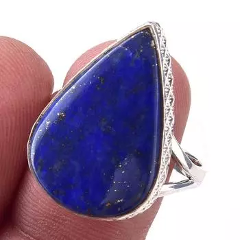 Кольцо из чистого серебра 925 пробы с натуральным лазуритом ручной работы S.9 s7T03