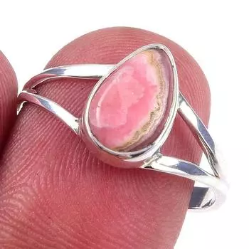 Кольцо из чистого серебра 925 пробы с натуральным родохрозитом ручной работы S.9 g6G66