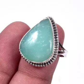 Кольцо из чистого серебра 925 пробы с натуральным хризопразом, размер 8, r9Z13