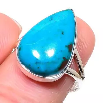 Кольцо из чистого серебра 925 пробы с натуральным драгоценным камнем хризоколлой, размер 8 l8V42