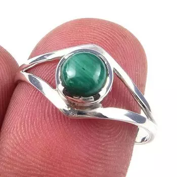 Кольцо из чистого серебра 925 пробы с натуральным малахитом, размер 8, m7c13
