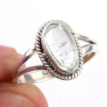 Кольцо из чистого серебра 925 пробы с натуральным аквамарином, размер 6, r7a14