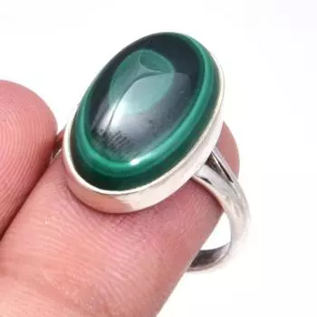 Кольцо из чистого серебра 925 пробы с натуральным малахитом, размер 8, G4L66