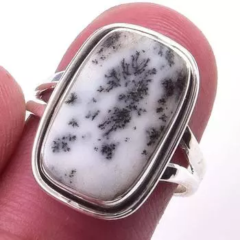 Кольцо из чистого серебра 925 пробы с натуральным дендритовым опалом ручной работы S.6 y7v14