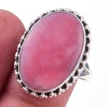 Кольцо из чистого серебра 925 пробы с натуральным розовым опалом ручной работы, размер 9 o7R46