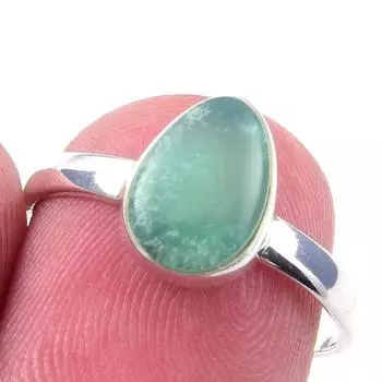 Кольцо из чистого серебра 925 пробы с натуральным хризопразом, размер 7, q5n78