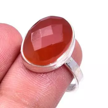 Кольцо из чистого серебра 925 пробы с натуральным камнем сердоликом, размер 7 q2N74