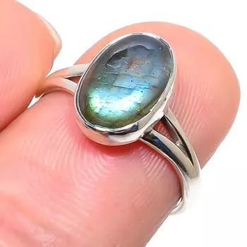 Кольцо из чистого серебра 925 пробы с натуральным лабрадоритом, размер 7, W1Z23