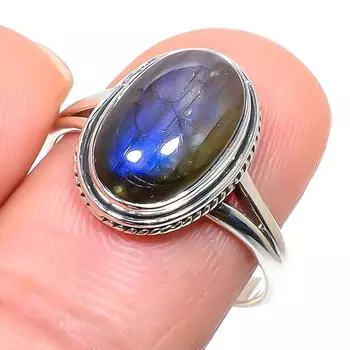 Кольцо из чистого серебра 925 пробы с натуральным лабрадоритом ручной работы S.8.5 R3m53