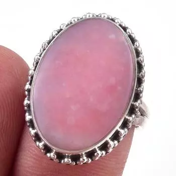 Кольцо из чистого серебра 925 пробы с натуральным розовым опалом, размер 7 E5m39