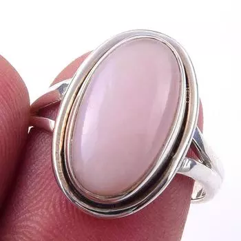 Кольцо из чистого серебра 925 пробы с натуральным розовым опалом, размер 7, R1v99