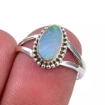 Кольцо из чистого серебра 925 пробы с натуральным австралийским опалом, размер 5,5 s9B00