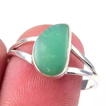 Кольцо из чистого серебра 925 пробы с натуральным хризопразом, размер 9, a1P35