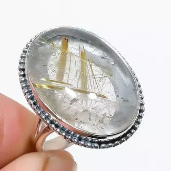 Кольцо из чистого серебра 925 пробы с натуральным золотым рутилом ручной работы S.9 W3k21