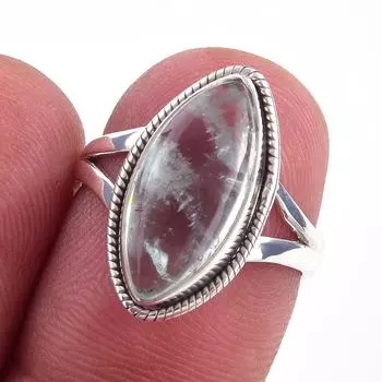 Кольцо из чистого серебра 925 пробы с натуральным аквамарином, размер 6 F7W16