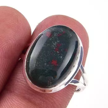 Кольцо из чистого серебра 925 пробы с натуральным кровавым камнем ручной работы, размер 8 q1O58