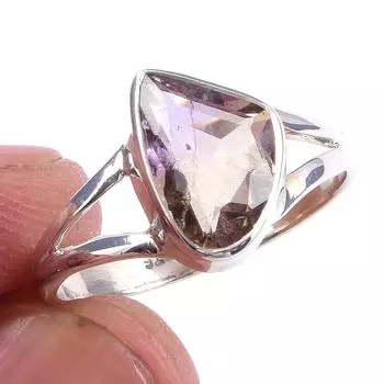 Кольцо из чистого серебра 925 пробы с натуральным розовым аметистом ручной работы S.8 u0n62
