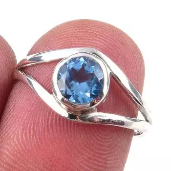 Кольцо из чистого серебра 925 пробы с натуральным голубым топазом, размер 7, A8o56