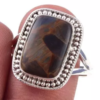 Кольцо из чистого серебра 925 пробы с натуральным камнем Питерсит, размер 9, u3l86