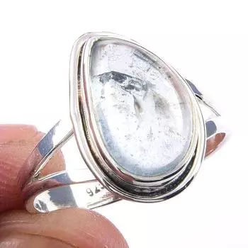 Кольцо из чистого серебра 925 пробы с натуральным аквамарином ручной работы, размер 9 R3v36