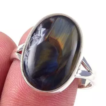 Кольцо из чистого серебра 925 пробы с натуральным камнем Питерсит, размер 10, L0g74