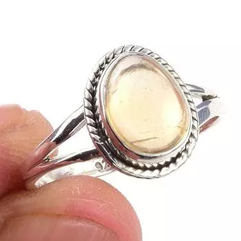Кольцо из чистого серебра 925 пробы с натуральным цитрином, размер 8 m0G35