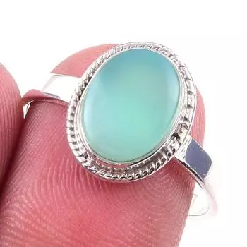 Кольцо из чистого серебра 925 пробы с натуральным хризопразом ручной работы, размер 9 O5q84