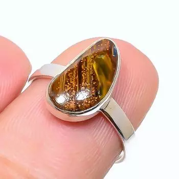 Кольцо из чистого серебра 925 пробы с натуральным драгоценным камнем Питерсит ручной работы, размер 7 f3q33
